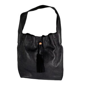 Elizabeth and James Teddy Leather Hobo Handbag Black Drawstring Single Strap